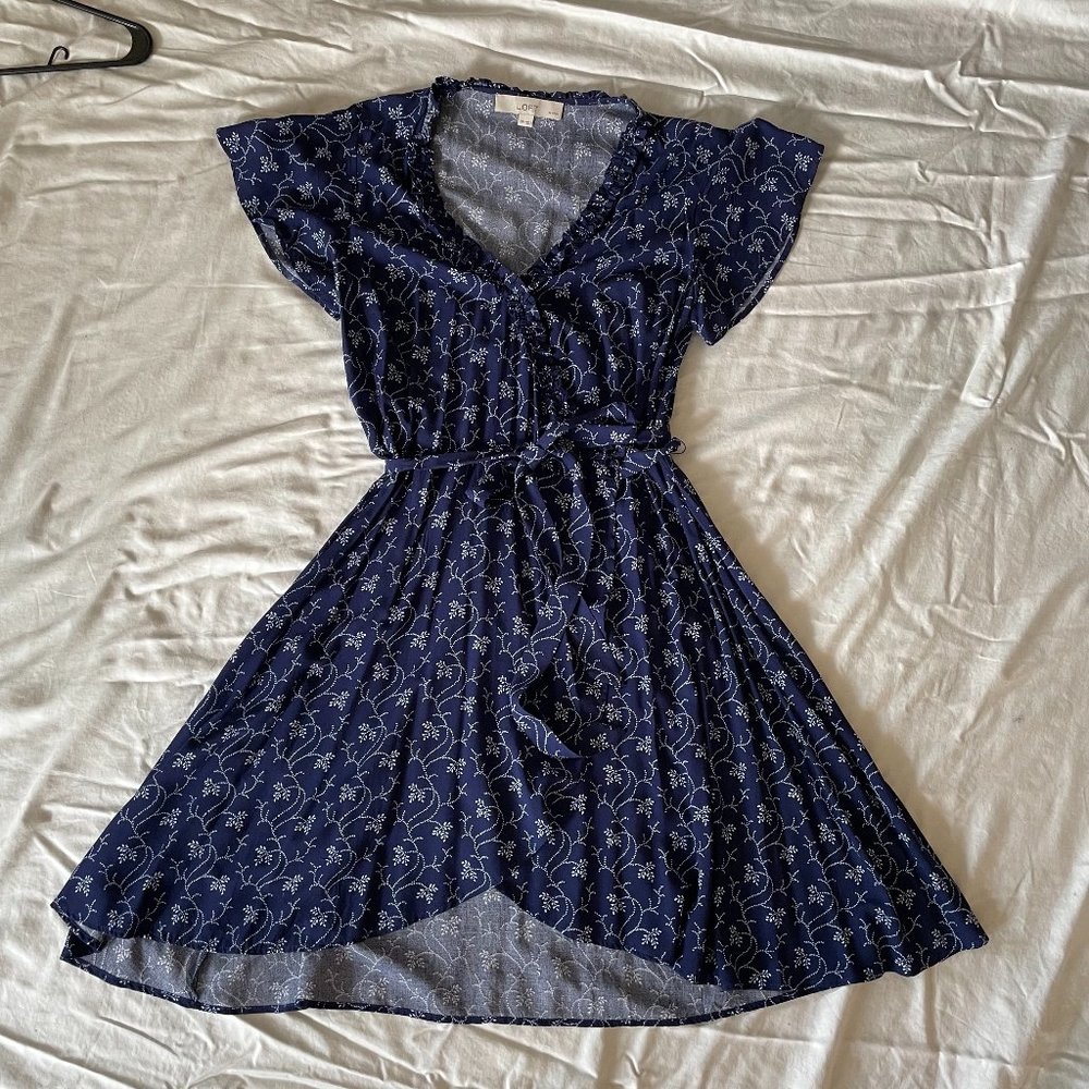 Loft blue floral wrap around dress